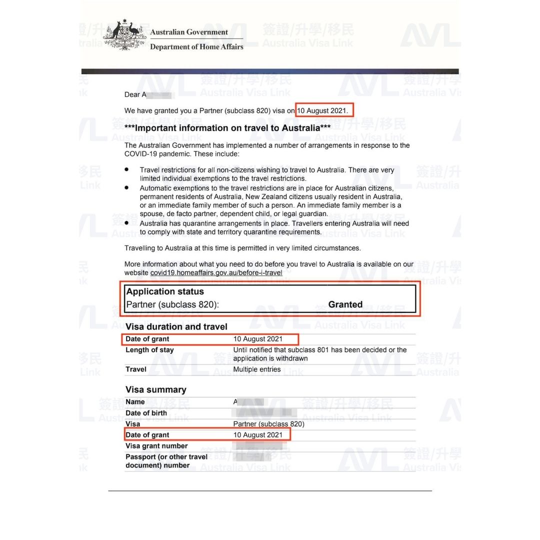 「澳洲移民」配偶簽證成功案例: 客戶A配偶簽證順利獲簽