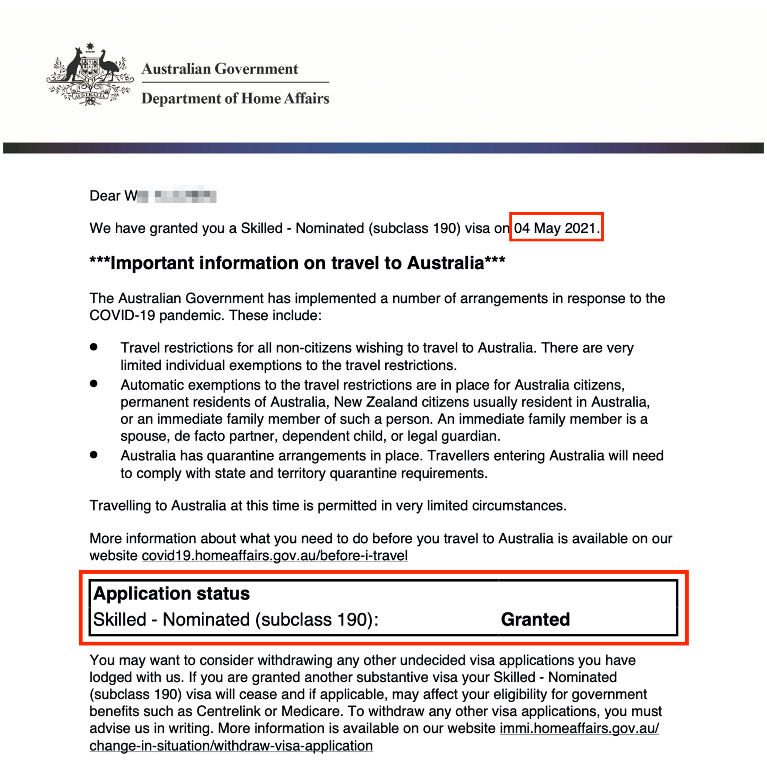 澳洲移民成功案例: 客戶W先生190州擔保簽證順利獲簽