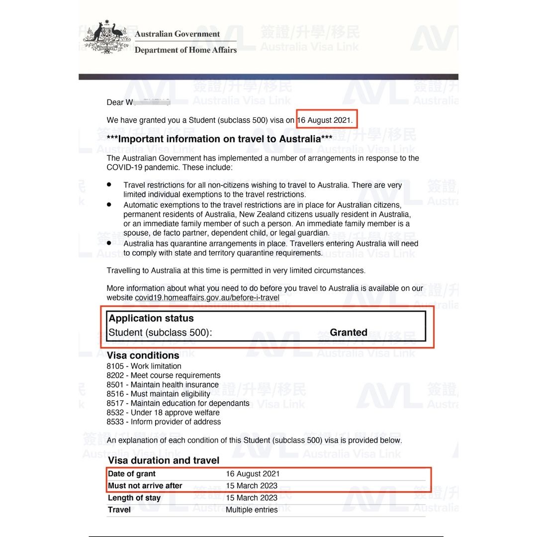 「澳洲移民」升學簽證成功案例: 客戶W獲得學生簽證