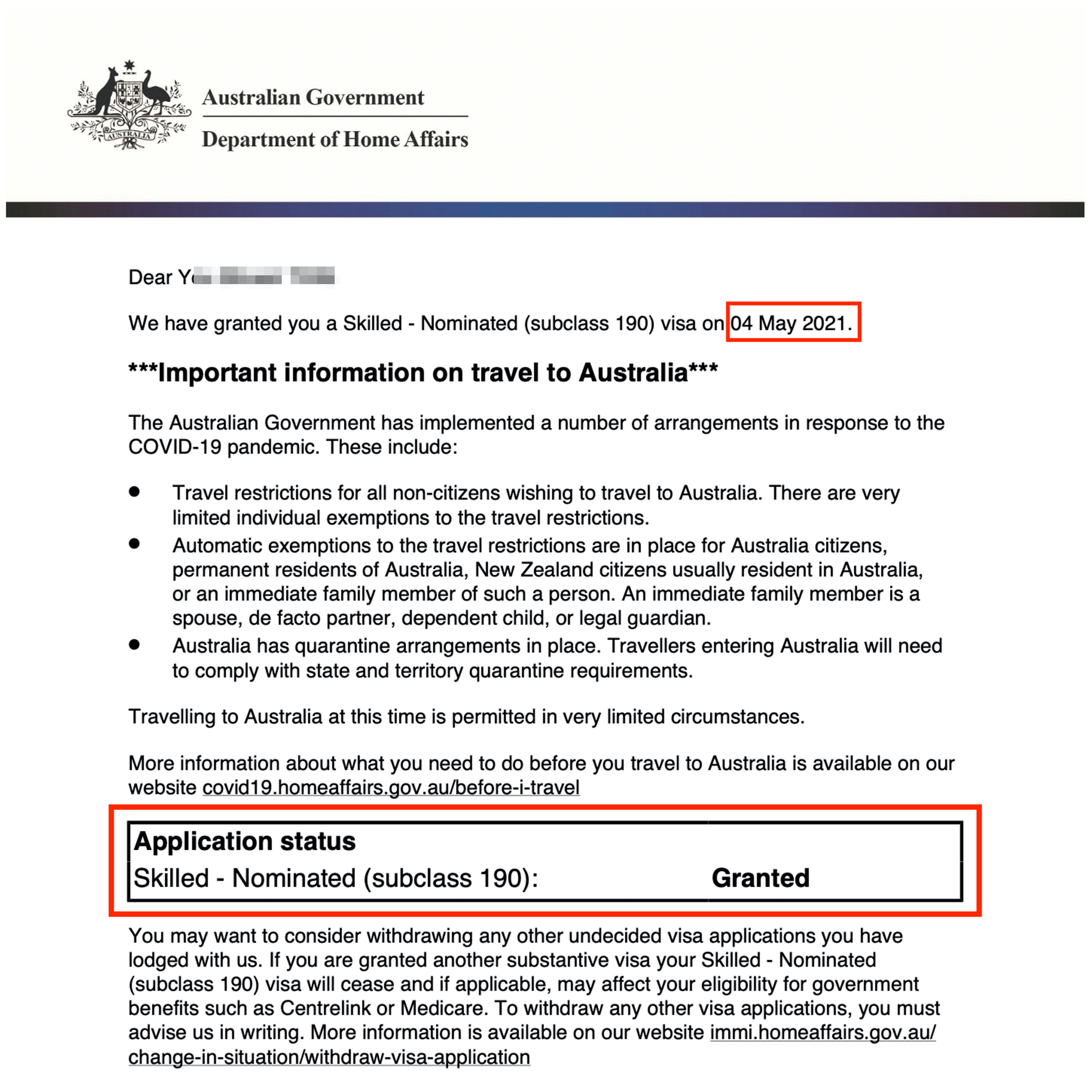 澳洲移民成功案例: 客戶Y先生190州擔保簽證順利獲簽